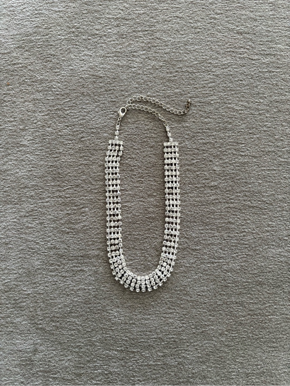 Unbranded Silver Multi Row Rhinestone Choker Necklace